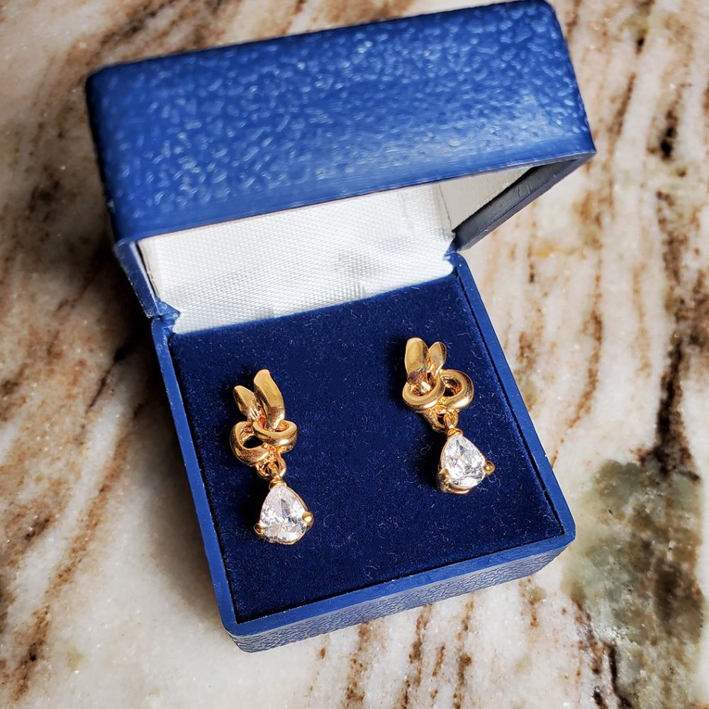 Vintage - Cubic Zirconia Gold-Tone Pierced Earrings in Original Box